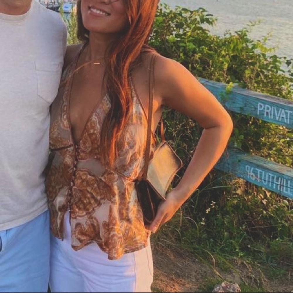 Brown silk free people cami top. Beautiful detailing